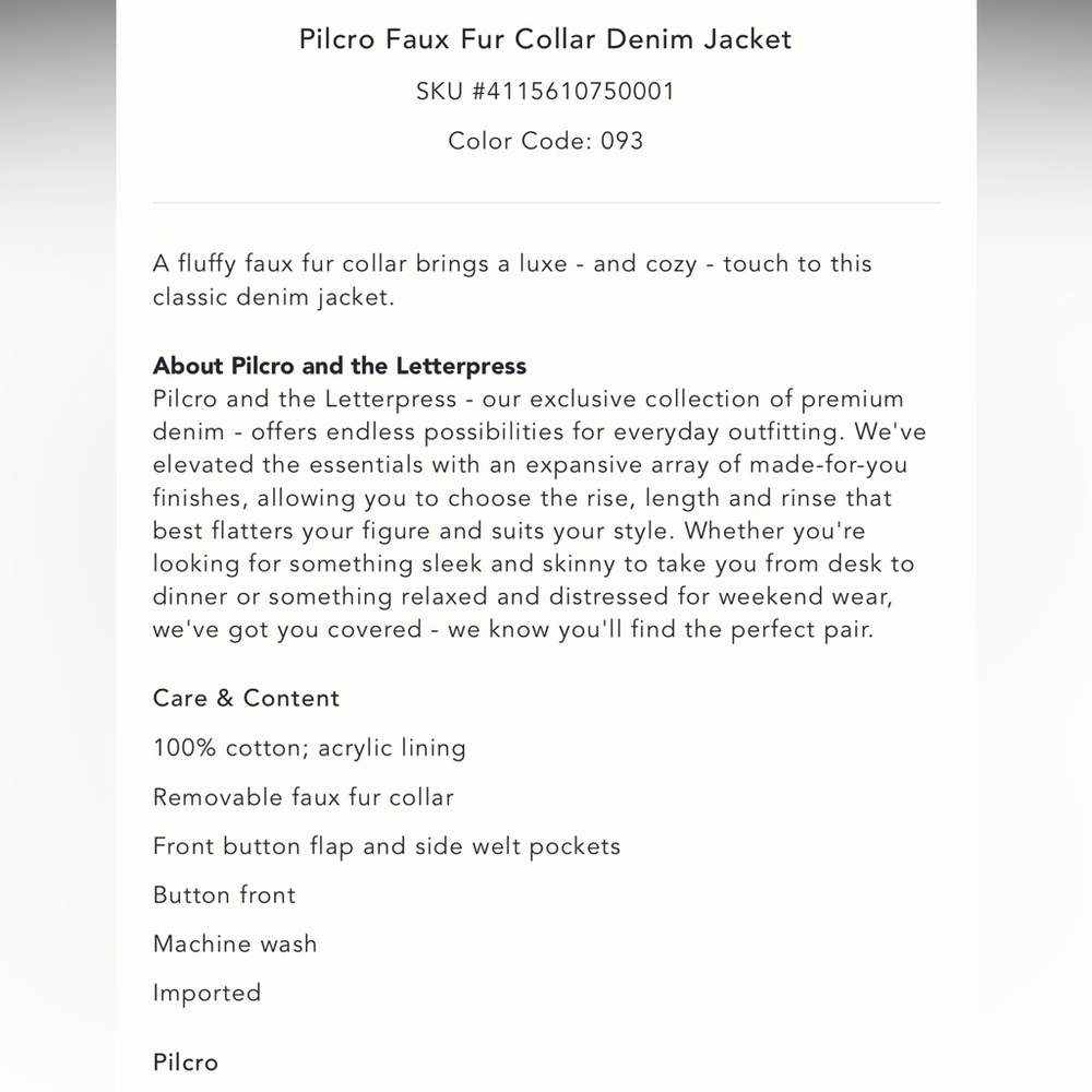 Anthropologie - Pilcro - Faux Fur Collar Denim Jacket - Picture 10 of 10